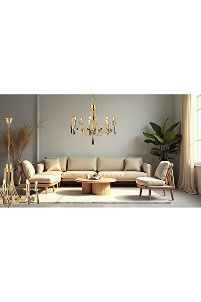 LampaLuce Klasik Metal Altın Renk Avize 8'li 70cm