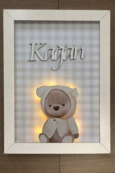 s'he design organizasyon LEDLİ AHŞAP OBJELİ KAPI SÜSÜ / BEBEK İSMİNE ÖZEL HAS...