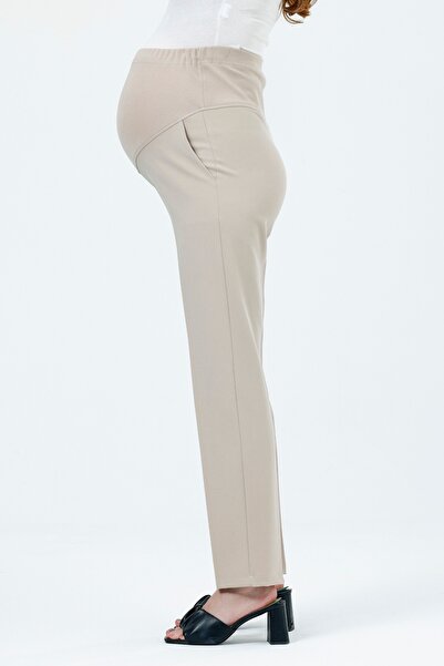 KATLİN MATERNİTY WEAR Παντελόνι εγκυμοσύνης μπεζ υφασμάτινο με ρυθμιζόμενη μέ...