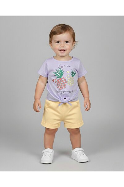 Ege Bebek Baby Girl Pineapple Printed Summer 6-9-12-18-24 Months Baby Set wit...