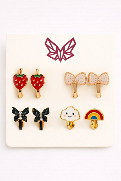 MakeWell Ekonomik Paket Deliksiz küpe Fiyonk Kalp Çiçek Hello Kity Yonca Kira...