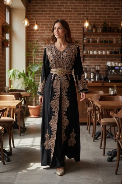 MODA Rochie de seară caftan de nuntă cu centură pentru femei locale