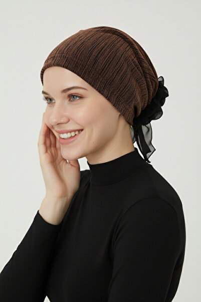 elysianfidan حجاب فاخر من نوع نوڤا باللون الأسود والنحاسي مع تفاصيل شيفون على...