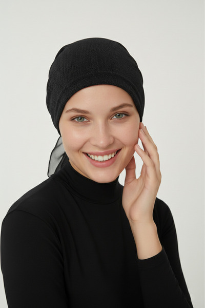 elysianfidan Lüks Nova Siyah Arkası Şifon Detaylı Hazır Türban Tesettür Bone ...