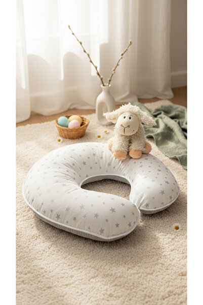 Babynest وسادة الرضاعة الطبيعية ووسادة الدعم موديل النجمة الرمادية والبيكيه (...
