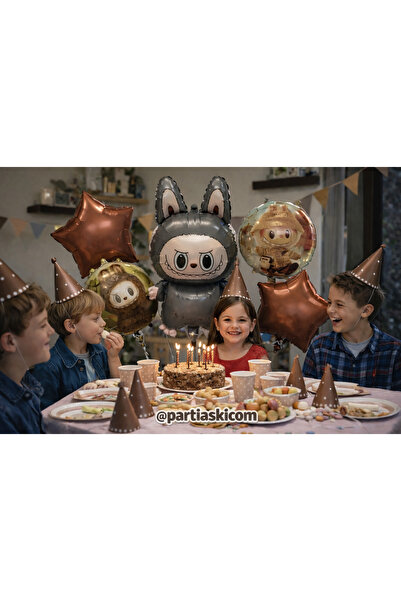 PARTİ AŞKI Labubu Balon 5'li Folyo Balon Seti & Labubu Konsept Parti Balonu