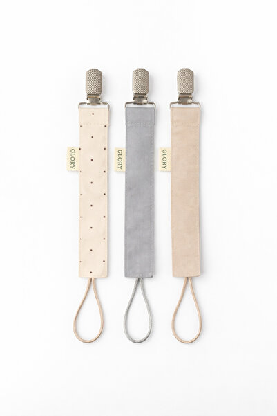 GLORY BABY Emzik Askısı - Emzik Zinciri - Emzik Tutacağı - 3'lü Set - Kahve n...