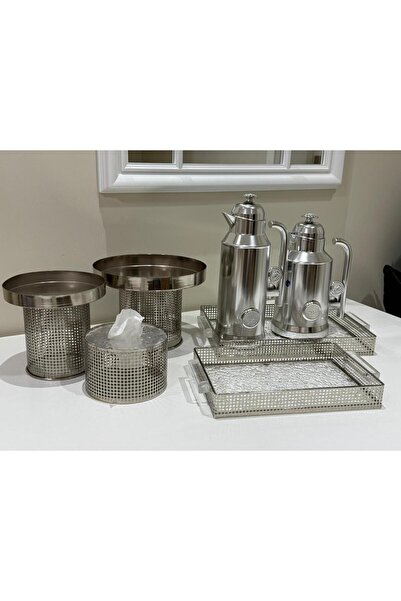 Generic طقم ضيافة ( ترمسان ,حاملان حلويات, حامل مناديل وصواني تقديم) - لمسة م...