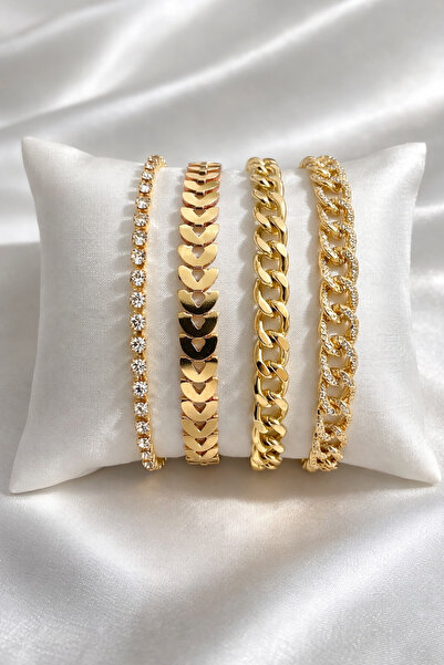 Crc Bijuteri سوار نسائي ذهبي اللون مكون من 4 قطع