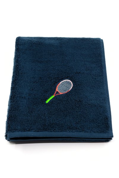 RunGear Up Tennis Racket Embroidered 100% Cotton Sports Towel - 600 Gsm Cotton Fitness, Gym and Court Towel 50X100 cm
