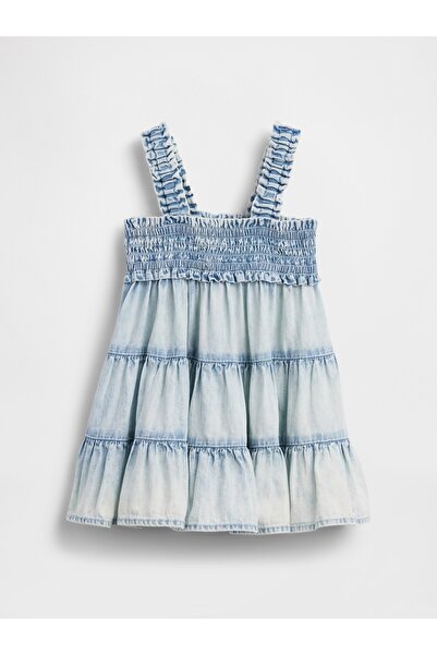 GAP Bebek Mavi Denim Tiered Elbise