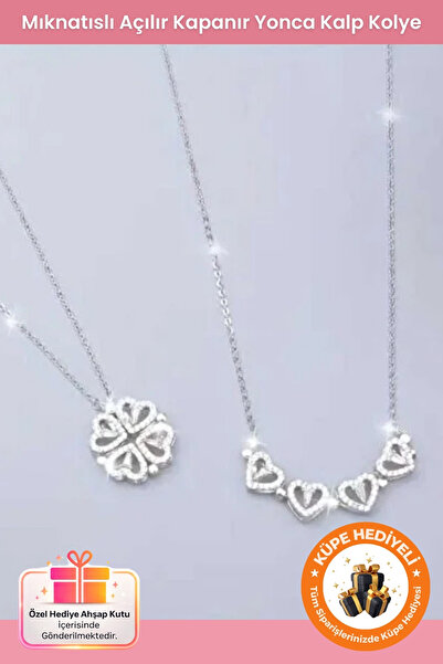Lucente Jewellery 925 Ayar Mıknatıslı Açılır Kapanır Kalp Yonca Gümüş Kaplama...