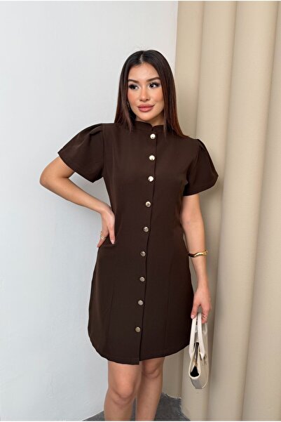 MEECY Γυναικείο φόρεμα με χρυσά κουμπιά για τη νέα σεζόν