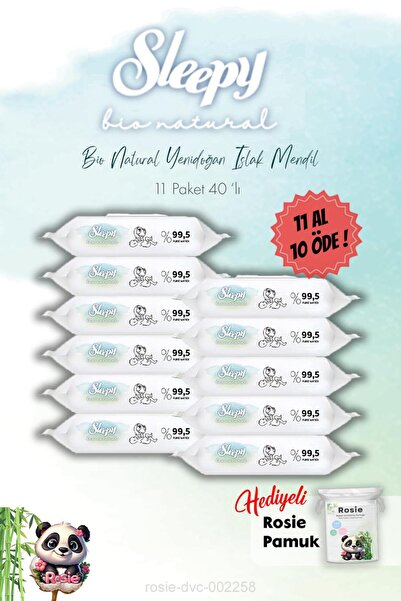 Sleepy Yenidoğan Islak Havlu 40'lı 11 Al 10 Öde ve Rosie Hediye