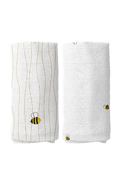 Casadora Baby Happy Bee Embroidered 100% Organic Cotton Muslin 2-Piece Cover ...