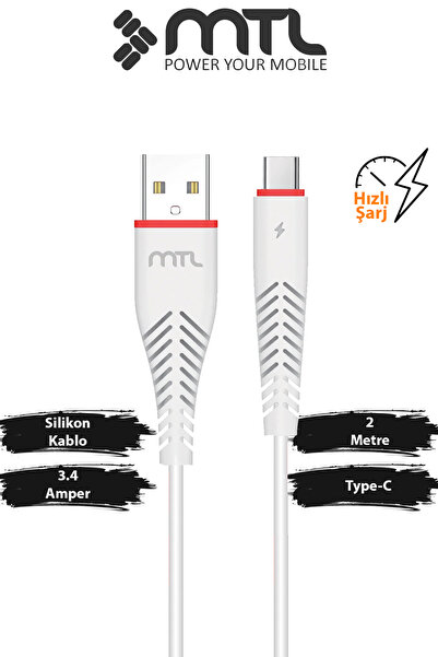 MTL 3.4A USB to Type-C 2 Metre Hızlı Şarj ve Veri Aktarım Kablosu MT2022