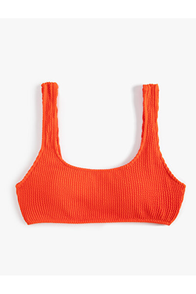 Koton Top de bikini texturat cu bretele groase cu gât în U