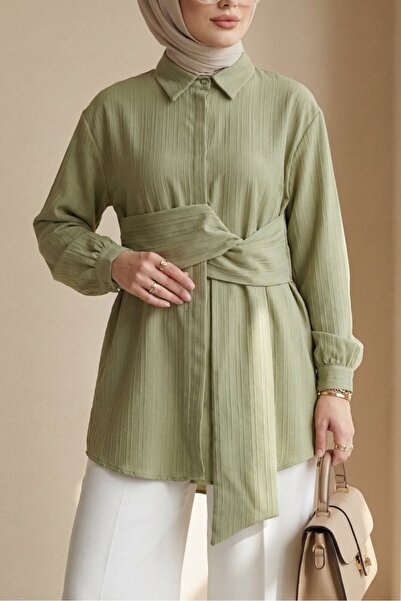 Modamorfo Πουκάμισο Crinkle με ζαρτιέρες στη μέση - Νερό Πράσινο