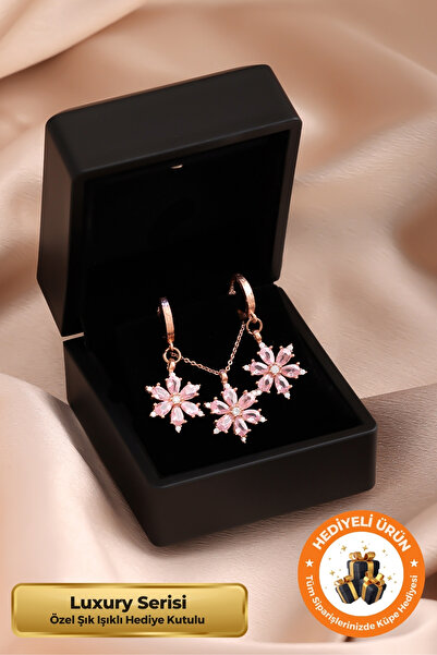 Lucente Jewellery Işıklı Hediye Kutulu Lotus Kolye & Küpe Seti 925 Ayar Gümüş...
