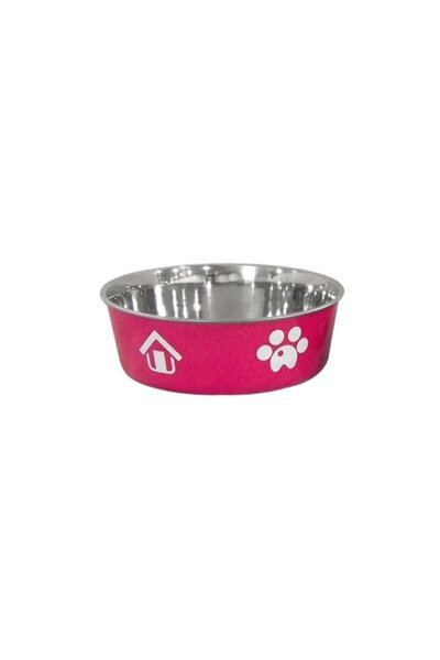Lion Köpek Çelik Mama Kabı Renkli Bordo Kaydırmaz 18 Cm 750 Ml