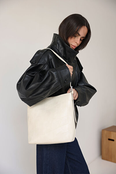 LUTVELIZADE Bag 2614 - Off-White Women's Bag with Geometric Textured Leather ...