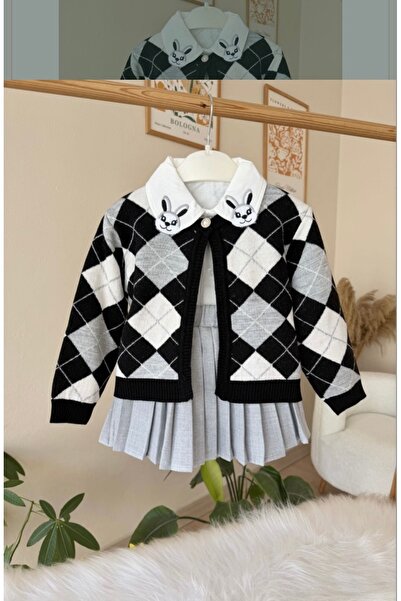 nazarbebe Girl's Plaid Patterned Cardigan & Pleated Skirt Combination – Styli...