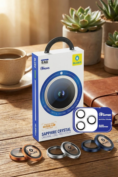 BLUEO Sapphire iPhone 17 Pro/ 17 Pro Max Uyumlu 9 MOhs %99.99 Safir Blue Titanium Kamera Lens Koruyucu