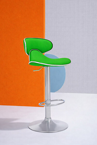 Bürocci Zen Bar Taburesi - Yeşil Modern Deri Metal Ayaklı Yüksek Tezgah Sanda...