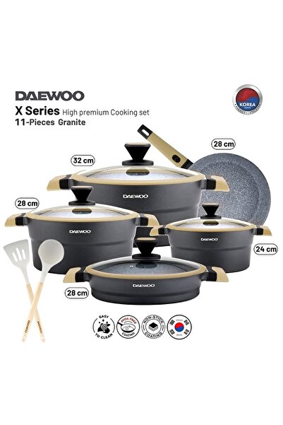 Daewoo X Series 11 Pcs Granite Cooking Set 32,28,24 cm Pot, 28 cm Pan, 28 cm ...