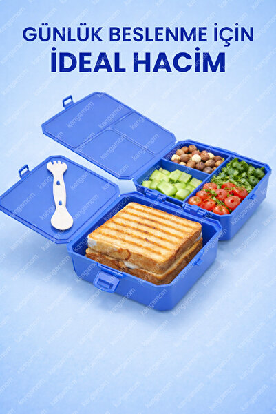M&L LUNCH BOX 4 Bölmeli Beslenme Kutusu - Kaşık ve Çatal Setli Pratik Okul Beslenme Kabı