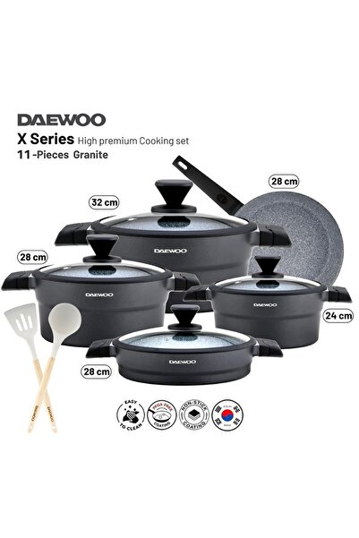 Daewoo طقم أواني طهي مكون من 11 قطعة، مصنوع من الألومنيوم المصبوب، بطبقة غير ...