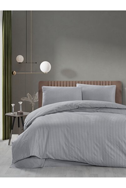 evdehome Комплект спално бельо от памучен сатен с райета | Чаршаф + калъфка з...