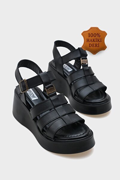 Capone Outfitters Sandale de damă Sofia cu toc pană din piele naturală cu ban...