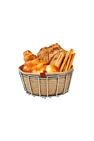 Edora Home سلة خبز بيضاوية فضية أنيقة، سلة خبز منسوجة من الخوص، متعددة الأغرا...