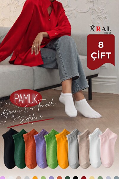 KRAL SOCKS Yazlık Penye - Kadın Patik Çorap 8'li (8 Adet) Parfümlü Düz Desen