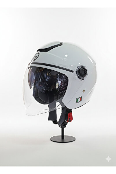 Free-M FREEM BEYAZ PARLAK AÇIK YARIM KASK ECE 22.06 SERTİFİKALI (GÜNEŞ VİZÖRL...