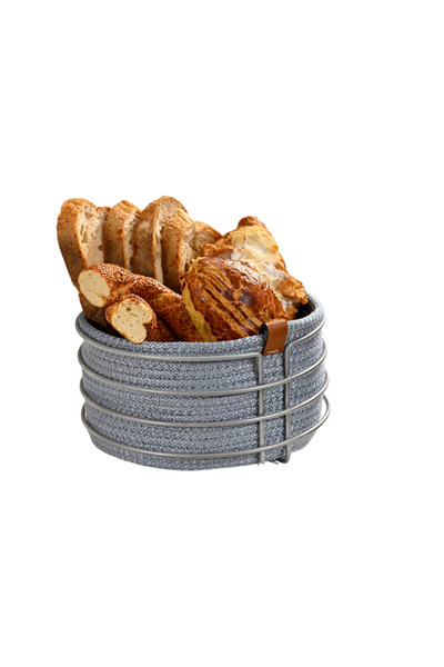 Edora Home سلة خبز فضية مستديرة أنيقة، سلة خبز زرقاء منسوجة من الخوص المكرامي...