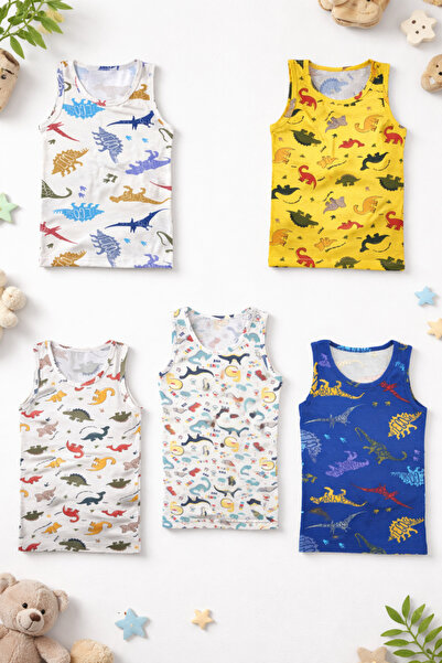 MADALİNA Комплект от 5 потника за момче, 95% памук, с шарка на жаба