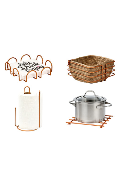 Edora Home Rose 4-Piece Presentation Set, Napkin Holder, Paper Towel Holder w...