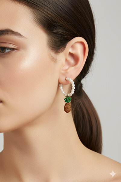 PETEK AKSESUAR حلق اللؤلؤ والأحجار الكريمة على شكل أناناس