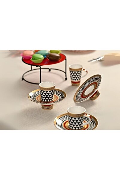 Edora Home Türk Kahvesi Fincan Takımı İçe Geçmeli Siyah Beyaz 6 Kişilik 12 Parça