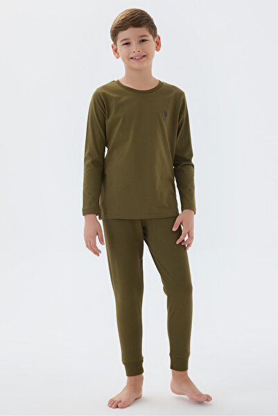 U.S. Polo Assn. Chlapecký set pyžama s dlouhým rukávem v khaki barvě