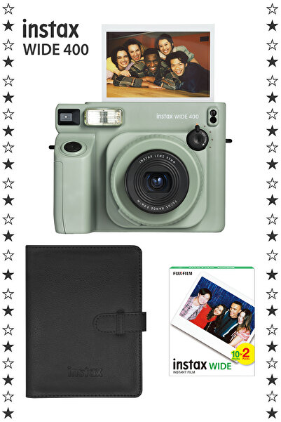 Fujifilm Instax Wide 400 Yeşil Fotoğraf Makinesi 20'li Film ve Deri Albüm Hed...