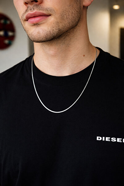 Tixy Pixy 316L Paslanmaz Çelik İtalyan Ezme Zincir Gümüş Erkek Kolye 60 cm