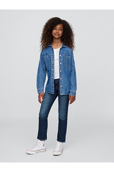GAP Kız Çocuk Koyu Mavi Girlfriend Washwell™ Jean Pantolon