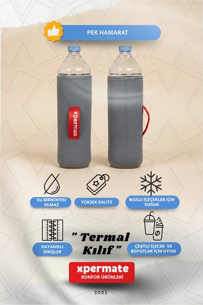 XPERMATE غطاء ترمس من النيوبرين، غطاء زجاجة يحافظ على الحرارة والبرودة، غطاء حراري مع حزام للحمل، لون رمادي