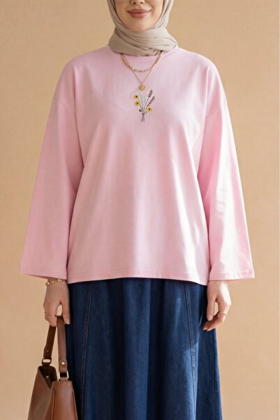 Modamorfo Cvetačka bluza sa okruglim izrezom Vezena - široka Pamučni džersej ...