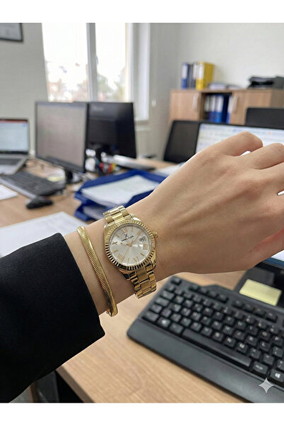 Daniel Klein Kadın Gold Renk, Taşlı Kadran, Takvimli Minimal Klasik Kol Saati...