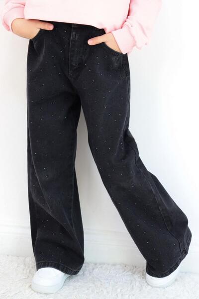 Breeze Kız Çocuk Jean Pantolon Taşlı Cepli 5-9 Yaş, Siyah