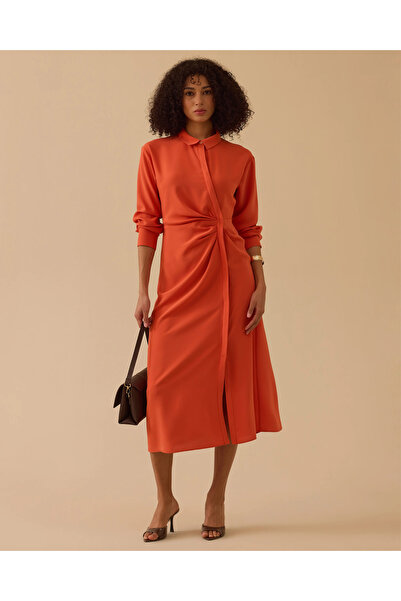 SEÇİL Gömlek Yaka Drapeli Elbise